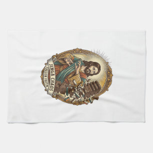 Jesus Crashing Party Jenga Tower Game Fail Humor_1 Tea Towel