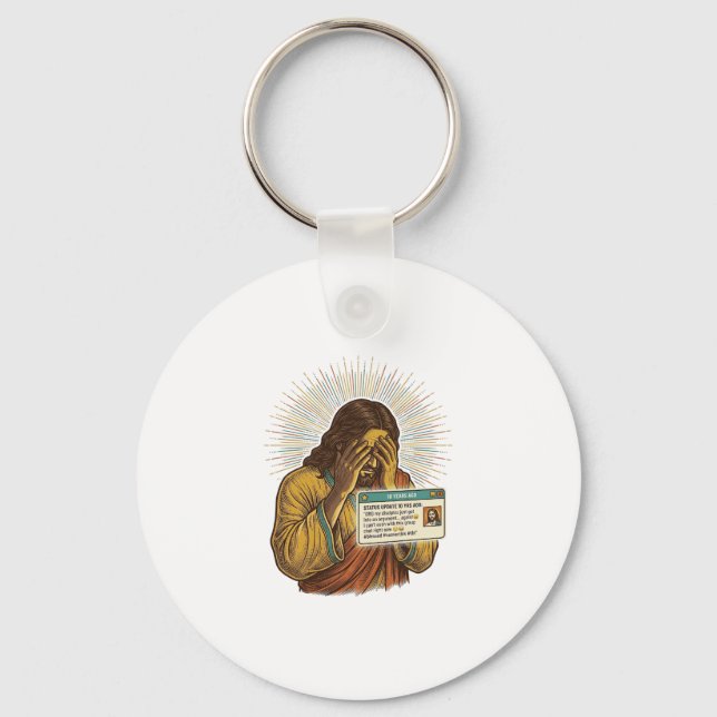 Jesus Cringing Ten Year Old Status Update Humor_1 Key Ring (Front)