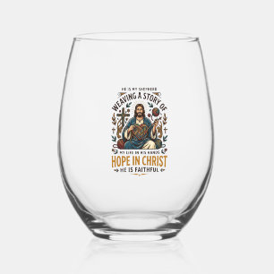 Jesus Crochet Knitting T-Shirt Inspirational Faith Stemless Wine Glass