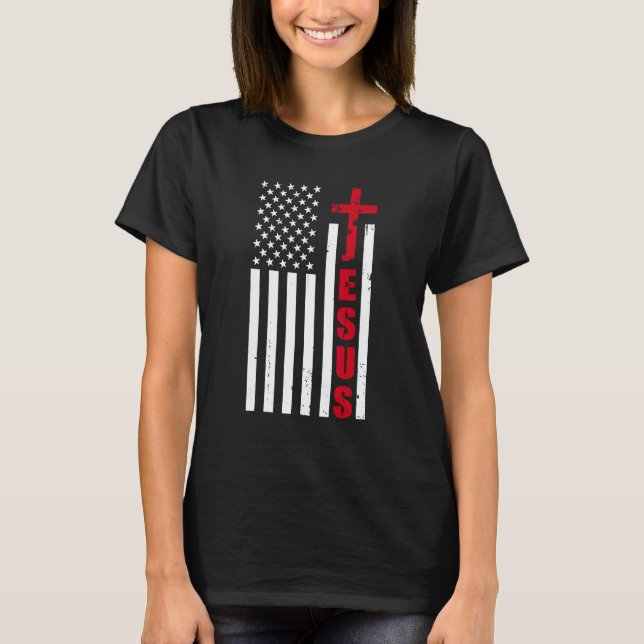 jesus cross american us flag christian easter day  T-Shirt (Front)