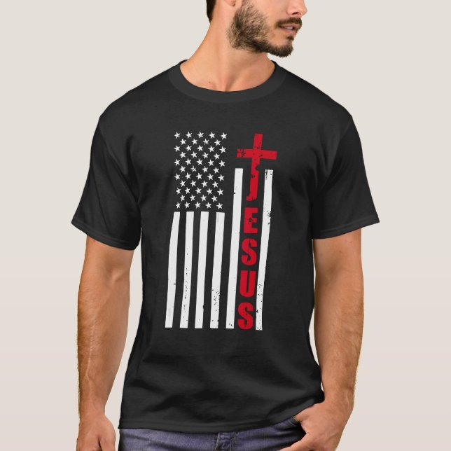 jesus cross american us flag christian easter day  T-Shirt (Front)
