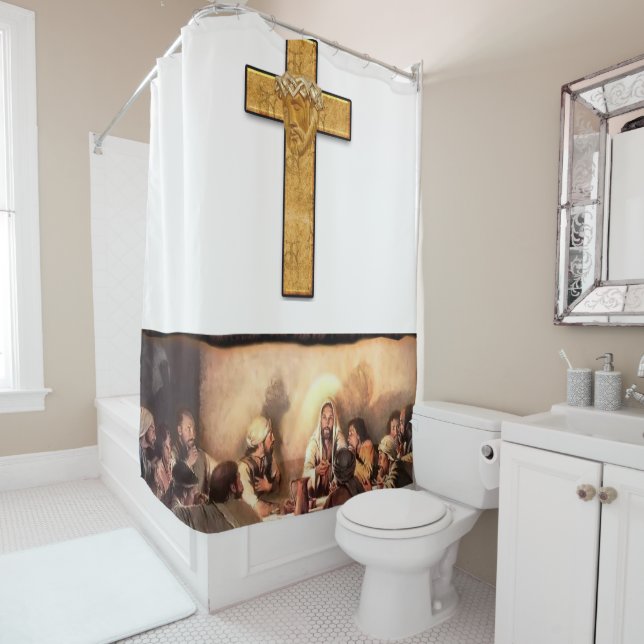 Jesus cross black white showercurtain shower curtain (In Situ)
