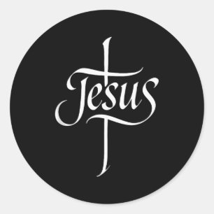 Jesus Cross Calligraphy Worship Faith Design Tank Classic Round Sticker