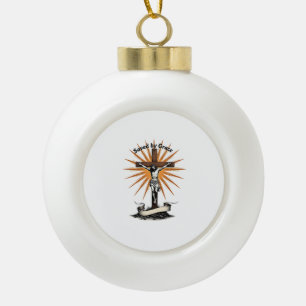 Jesus Cross Faith Vintage Engraving Christian Shir Ceramic Ball Christmas Ornament