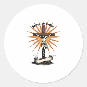 Jesus Cross Faith Vintage Engraving Christian Shir Classic Round Sticker