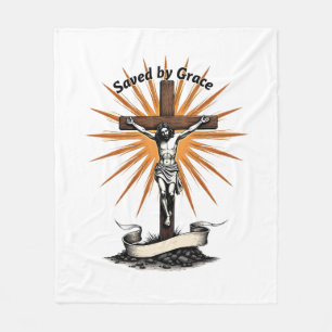 Jesus Cross Faith Vintage Engraving Christian Shir Fleece Blanket