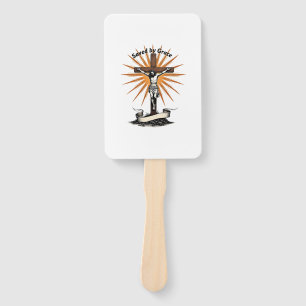 Jesus Cross Faith Vintage Engraving Christian Shir Hand Fan