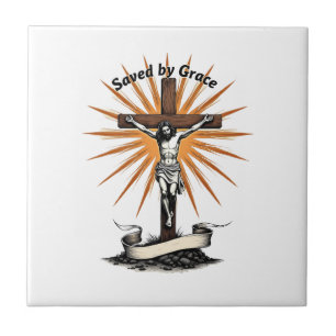Jesus Cross Faith Vintage Engraving Christian Shir Tile