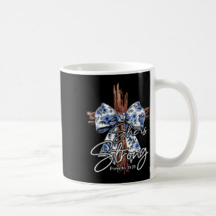 Jesus Cross Floral Blue Coquette Bow She Is Strong Coffee Mug