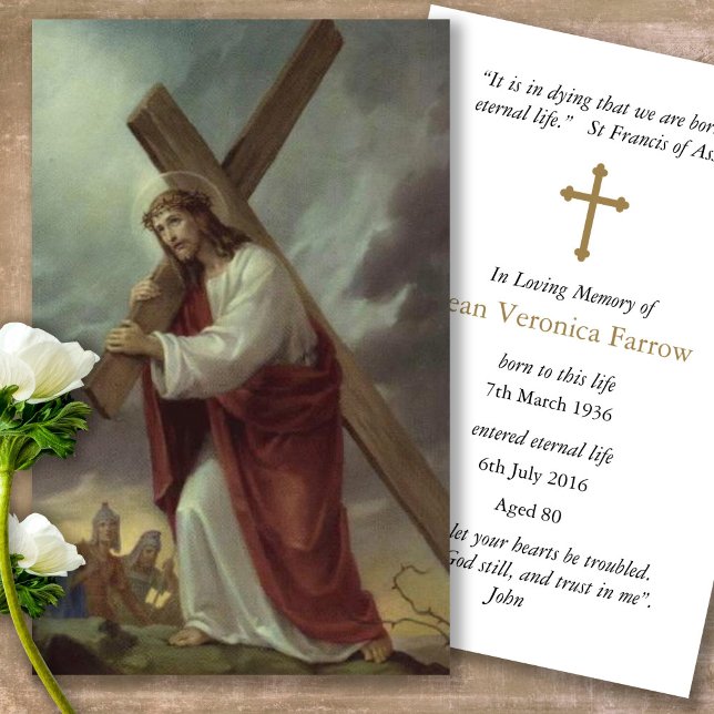Jesus Cross Funeral Memorial Prayer Sympathy Cards (catholic, religious, celebration of life, in loving memory of, prayer cards for bereavement)