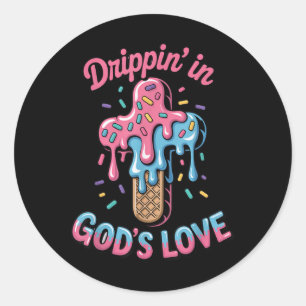 Jesus Cross Gods Love Kids Christian Ice Cream Dri Classic Round Sticker
