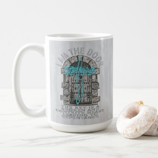 Jesus Cross Guarding a DoorT-Shirt Coffee Mug (With Donut)