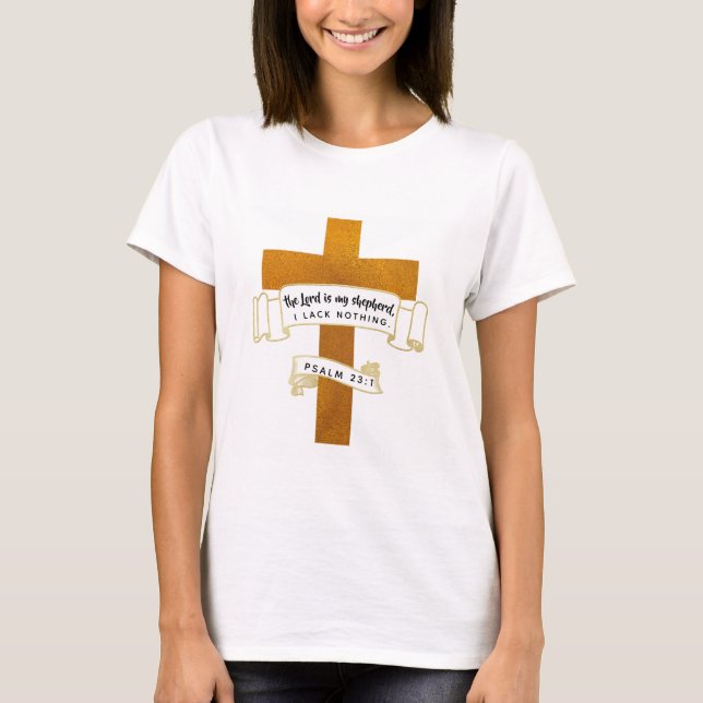 Jesus Cross in gold with Bible Verse - T-Shirt (Front)