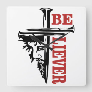 Jesus Cross Nail Design – Powerful Christian Square Wall Clock