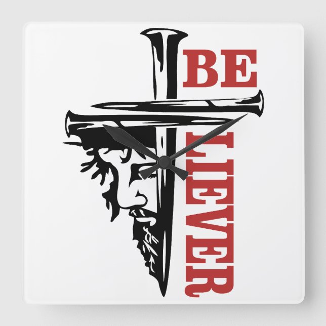 Jesus Cross Nail Design – Powerful Christian Square Wall Clock (Front)
