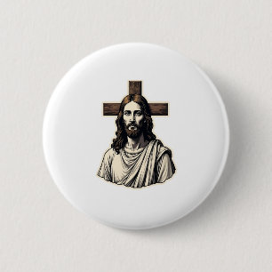 Jesus Cross Portrait Vintage Engraving Shirt 2 6 Cm Round Badge