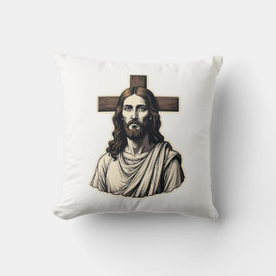 Jesus Cross Portrait Vintage Engraving Shirt 2 Cushion