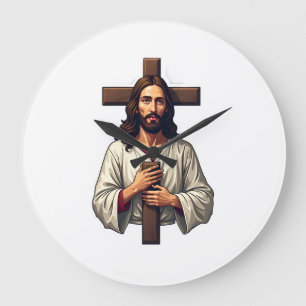Jesus Cross Portrait Vintage Engraving Shirt 2 Large Clock