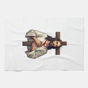 Jesus Cross Portrait Vintage Engraving Shirt 2 Tea Towel