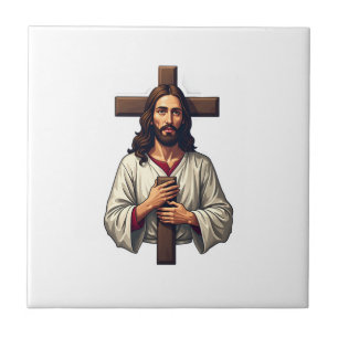 Jesus Cross Portrait Vintage Engraving Shirt 2 Tile