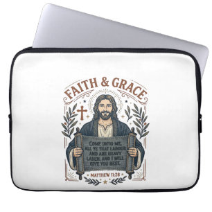 Jesus Cross Stitch Vintage Shirt Christian Graphic Laptop Sleeve