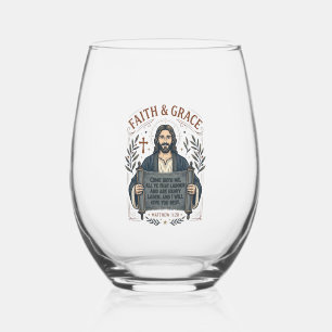 Jesus Cross Stitch Vintage Shirt Christian Graphic Stemless Wine Glass