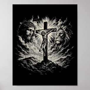 Jesus Cross Vintage 90s Style Lion Of Judah Christ Poster