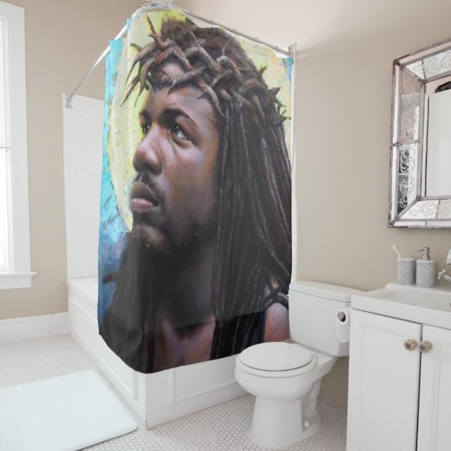 Jesus cross white showercurtain shower curtain (In Situ)