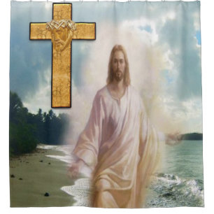 Jesus cross white showercurtain shower curtain