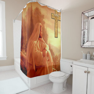 Jesus cross white showercurtain shower curtain