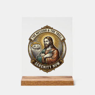 Jesus Crossing Arms Internet Troll Face Emoji Humo Acrylic Sign