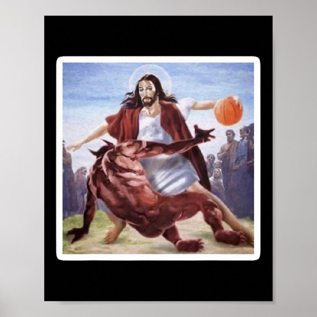 Jesus Crossing Up Satan Basketball  Poster (Front)