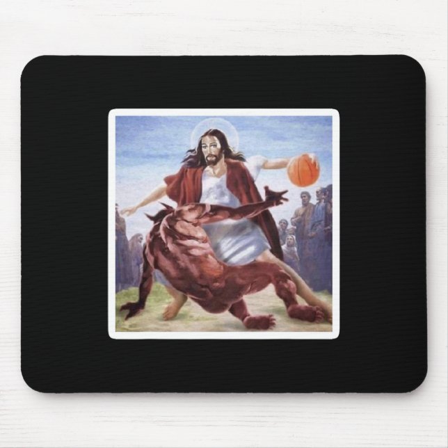 Jesus Crossing Up Satan Bysketbyll  Mouse Mat (Front)