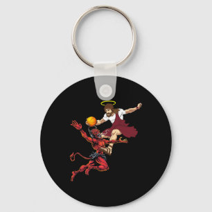 Jesus Crossing Up The Devil Basketball Player Dunk Key Ring