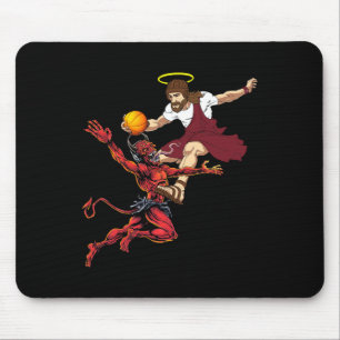Jesus Crossing Up The Devil Basketball Player Dunk Mouse Mat