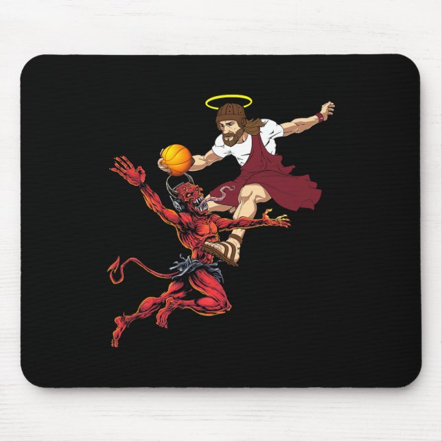 Jesus Crossing Up The Devil Basketball Player Dunk Mouse Mat (Front)