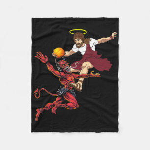 Jesus Crossing Up The Devil Bysketbyll Player Dunk Fleece Blanket