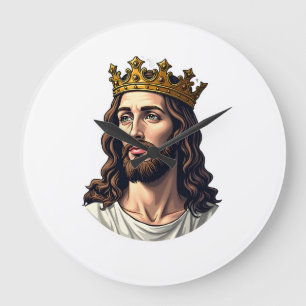 Jesus Crowned King Vintage Engraving Faith Shirt ( Large Clock