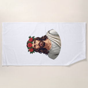 Jesus Crowned Rose Vintage Engraving Shirt 2 Beach Towel