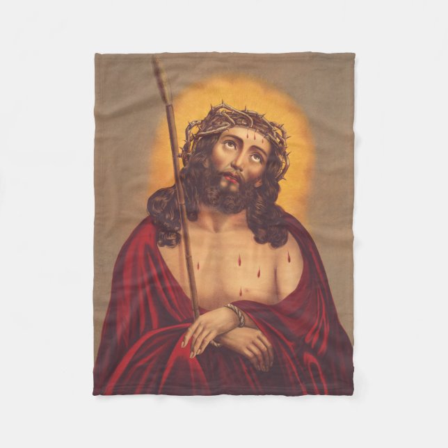 Jesus Crowned With Thorns Sorrowful Art Fleece Blanket (Front)