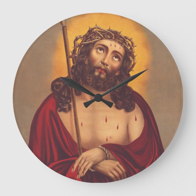 Jesus Crowned With Thorns Sorrowful Art Large Clock (Front)