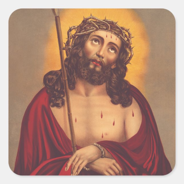 Jesus Crowned With Thorns Sorrowful Art Square Sticker (Front)