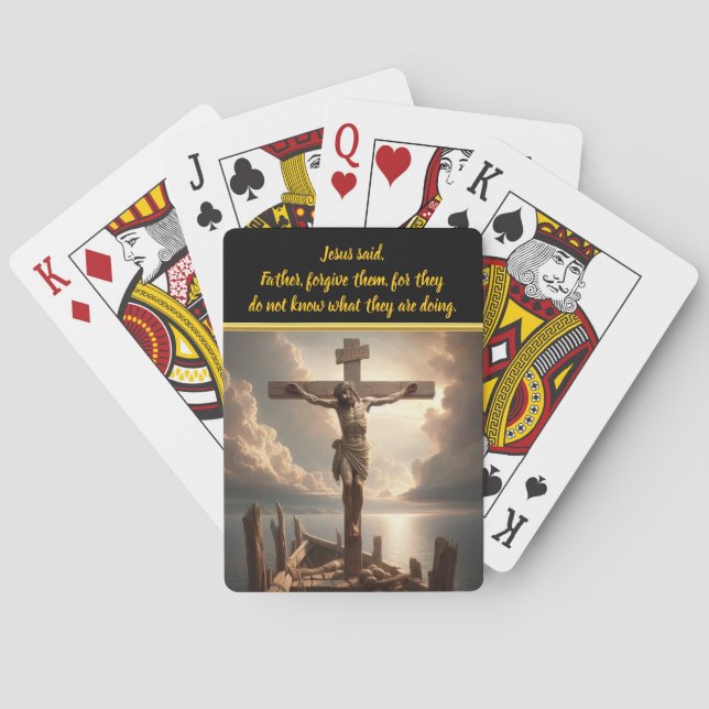 Jesus Crucified Above Peaceful Water Scene Playing Cards (Back)