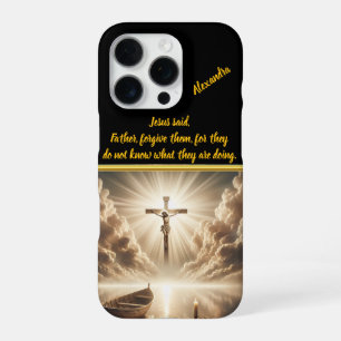 Jesus Crucified Above Reflective Blue Waters iPhone 16 Pro Case