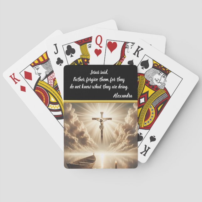 Jesus Crucified Above Reflective Blue Waters Playing Cards (Back)