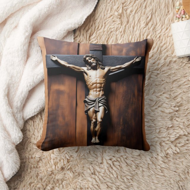 Jesus Crucified on a Wooden Cross Cushion (Blanket)