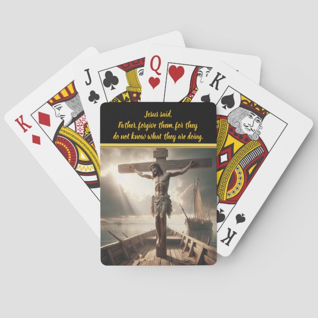 Jesus Crucified Over Serene Waters Waiting  Playing Cards (Back)
