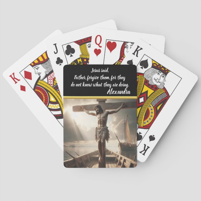 Jesus Crucified Over Serene Waters Waiting Playing Cards (Back)