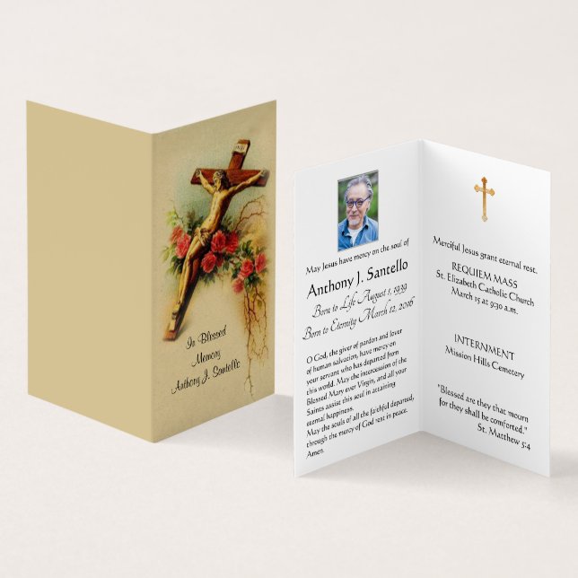 Jesus Crucifix Catholic Funeral Holy Card (Inside and Outside)