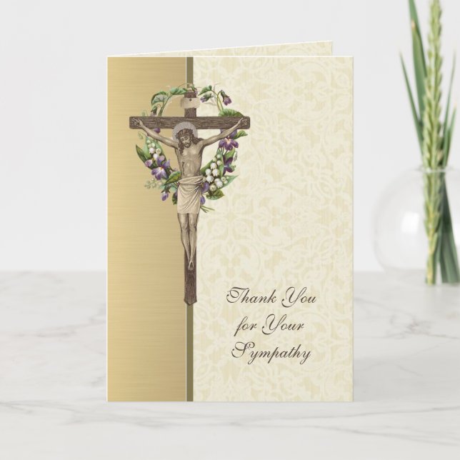 Jesus Crucifix  Christian Condolence Thank You Card (Front)